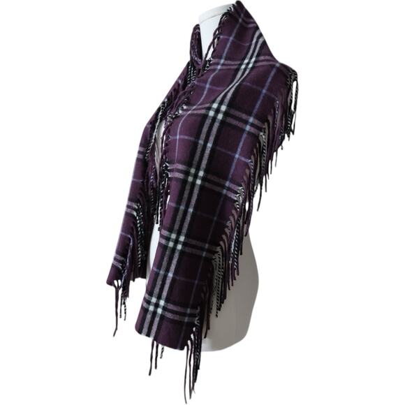 Burberry Cashmere Plaid Scarf Double Fringe in Purple - Picture 3 of 7